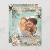 Elegante Strandseeufel Perlen Rett Date Foto Ankündigungspostkarte (Vorne/Hinten)