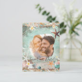 Elegante Strandseeufel Perlen Rett Date Foto Ankündigungspostkarte (Stehend Vorderseite)