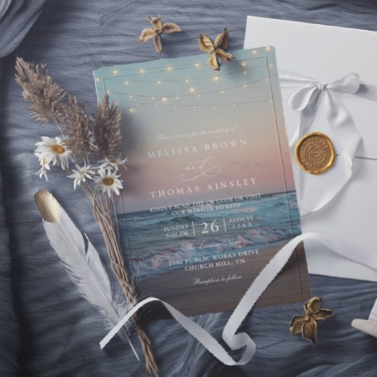 Elegante Stranduntergangs-QR-Code-Hochzeit Einladung