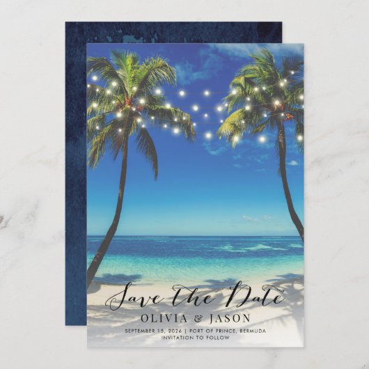 Elegante Strandzeichenbeleuchtung Hochzeitssache s Einladung (Vorne/Hinten)