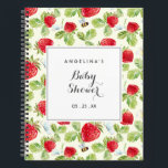 Elegante Strawberry Baby Shower Gift List Notizblock<br><div class="desc">Dieses elegante Notizbuch mit dem Baby-Duschgeschenk eignet sich perfekt für eine moderne Babydusche. Das weiche Blumendesign zeichnet sich durch die Aquarellerdbeere und die grünen Blätter in einer niedlichen Anordnung aus. Personalisieren Sie mit dem Namen des Babys.</div>