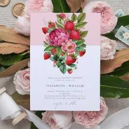 Elegante Strawberry und Peonies Summer Wedding Einladung