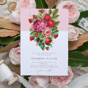 Elegante Strawberry und Peonies Summer Wedding Einladung