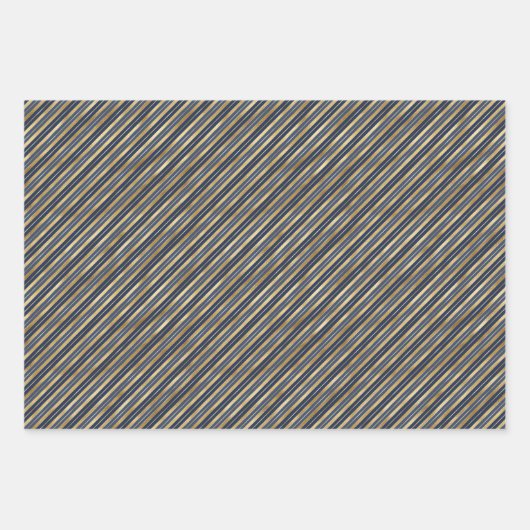 Elegante Streifen Blue Navy Gold Stilvolle Maskuli Geschenkpapier Set (Vorderseite)