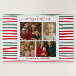 Elegante Streifen Familie Foto frohe Weihnachten S Puzzle