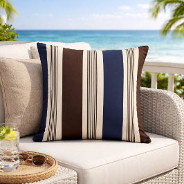 Elegante Streifen im Cabana-Stil Navy Blau Braun Kissen