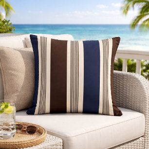 Elegante Streifen im Cabana-Stil Navy Blau Braun  Kissen
