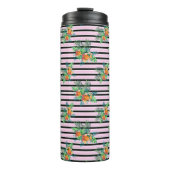 Elegante Streifen mit Blumen - Blume Schwarz und R Thermosbecher (Vorderseite)