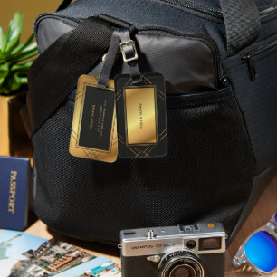 Elegante Streifen Monogramm goldenes und schwarzes Gepäckanhänger