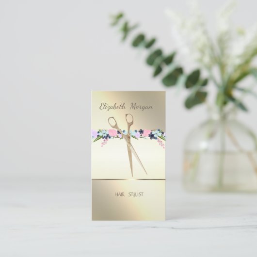 Elegante,Streifen,Scheren,Blume-Terminkarte Empfehlungskarte (Stehend Vorderseite)