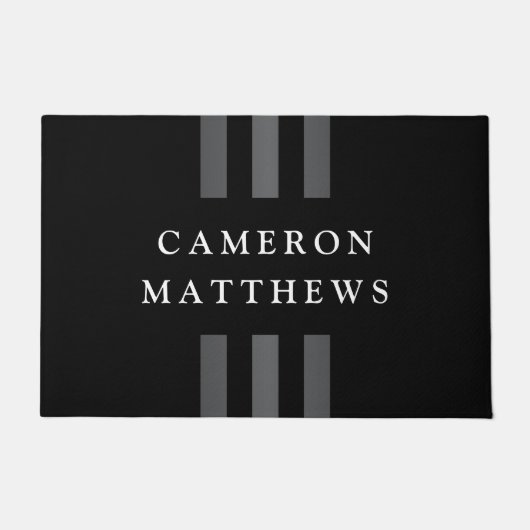 Elegante Streifen schwarz dunkelgrau Name oder Ges Fußmatte (Vorderseite)