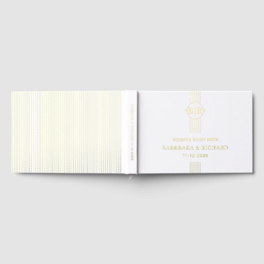 Elegante Streifen und Initialen weiße Hochzeit Gästebuch (Voll)