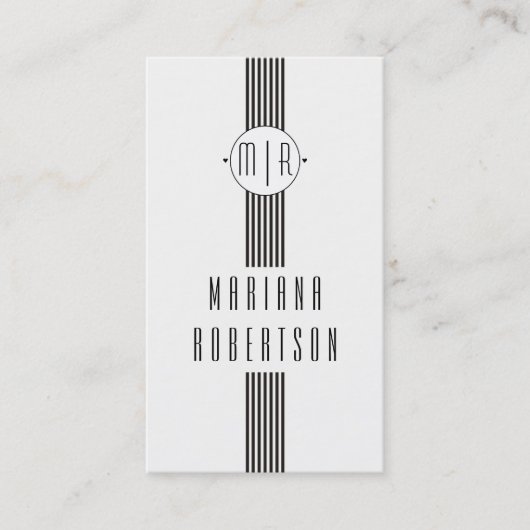Elegante Streifen und Monogramm Schwarz-weiß Visitenkarte (Vorderseite)