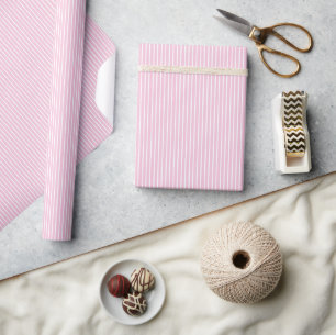 Elegante Streifen Weiß - Hellrosa Geschenkpapier