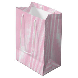 Elegante Streifen Weiß - Hellrosa Mittelgroße Gesc Mittlere Geschenktüte