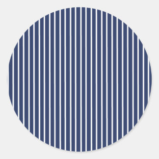 Elegante Streifen Weiß - Marineblau Runder Aufkleber
