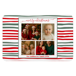Elegante Streifenfamilie Foto frohe Weihnachten mo Magnet