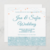 Elegante String-Leuchten mit blauer Blüte Einladung (Vorne/Hinten)