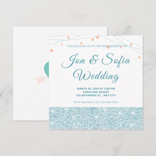 Elegante String-Leuchten mit blauer Blüte Einladung (Vorne/Hinten)