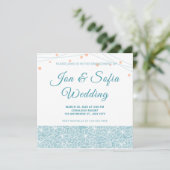 Elegante String-Leuchten mit blauer Blüte Einladung (Stehend Vorderseite)