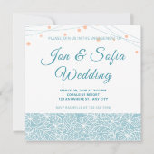 Elegante String-Leuchten mit blauer Blüte Einladung (Vorderseite)