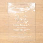 Elegante String Lights 90. Geburtstagsparty Acryleinladungen (Vorderseite)