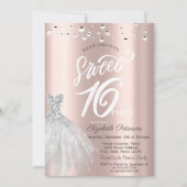 Elegante String Lights Dress Rose Gold Sweet 16 Einladung (Vorderseite)