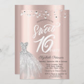 Elegante String Lights Dress Rose Gold Sweet 16 Einladung (Vorne/Hinten)