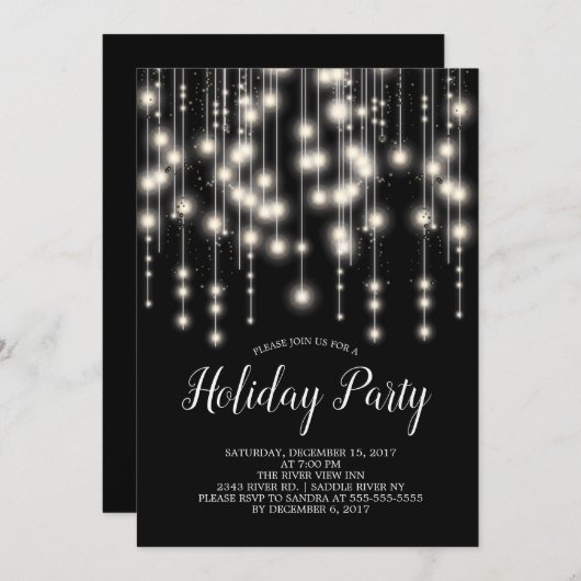 Elegante String Lights - Feierlichkeiten Einladung (Vorne/Hinten)