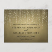 Elegante String Lights Gold Save the Date STD Ankündigungspostkarte (Vorderseite)