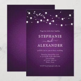 Elegante String Lights Herz Lila Hochzeit Einladung
