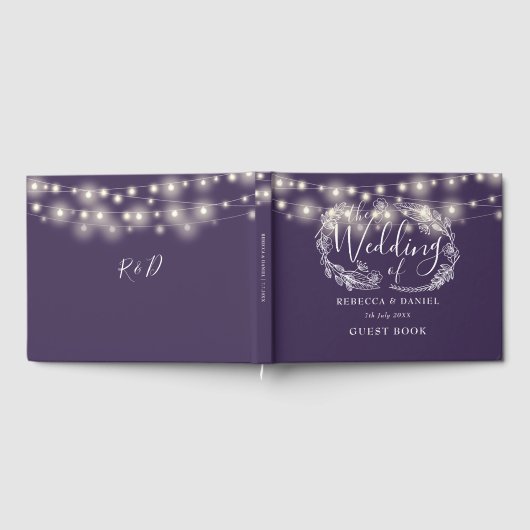 Elegante String Lights Lila Hochzeit Gästebuch (Voll)