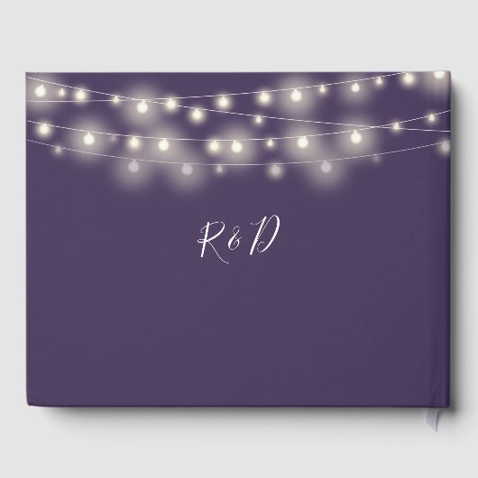 Elegante String Lights Lila Hochzeit Gästebuch (Rückseite)