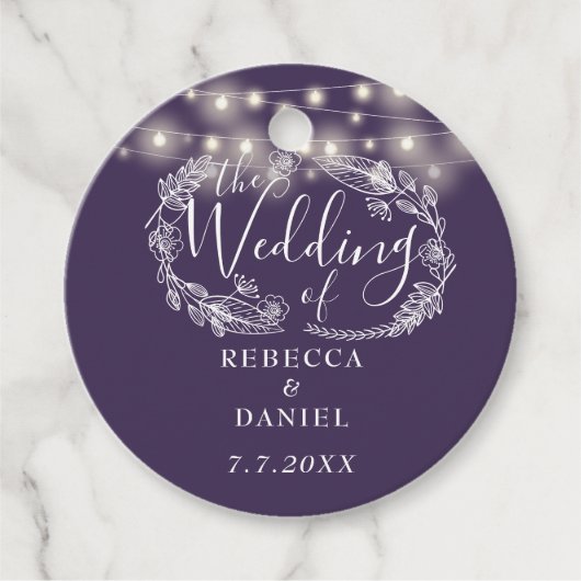 Elegante String Lights Lila Hochzeit Geschenkanhänger (Vorderseite)