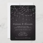 Elegante String Lights QR Code Damask Black Weddin Einladung (Vorderseite)