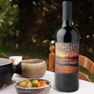Elegante String Lights Summer Beach Vielen Dank Weinetikett