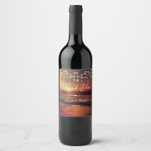 Elegante String Lights Summer Beach Vielen Dank Weinetikett (Vorderseite)