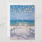 Elegante String Lights Summer Ocean Beach Wedding Einladung (Vorderseite)