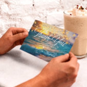 Elegante String Lights Summer Sunset Beach Wedding Dankeskarte