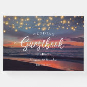 Elegante String Lights Summer Sunset Beach Wedding Gästebuch (Vorderseite)