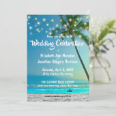 Elegante String Lights Tropical Beach Wedding Einladung (Stehend Vorderseite)