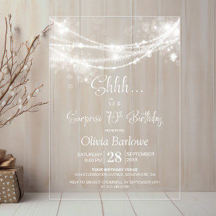 Elegante String Lights Überraschung 70. Geburtstag Acryleinladungen