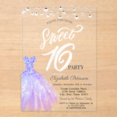 Elegante String Lights Violet Dress Sweet 16 Acryleinladungen (Vorderseite)