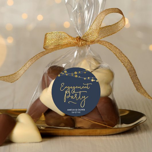 Elegante Strings of Lights Blue Engagement Party Runder Aufkleber