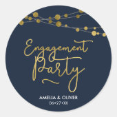 Elegante Strings of Lights Blue Engagement Party Runder Aufkleber (Vorderseite)