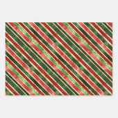 Elegante Stripes Gold Rote grüne Weihnachten Geschenkpapier Set (Vorderseite)