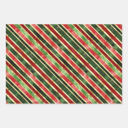 Elegante Stripes Gold Rote grüne Weihnachten Geschenkpapier Set (Vorderseite)