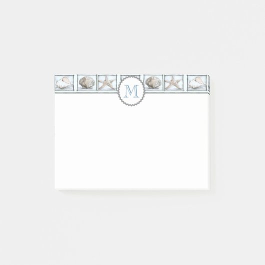 Elegante, stylische Muscheln und Sternmonogramm Post-it Klebezettel (Vorderseite)