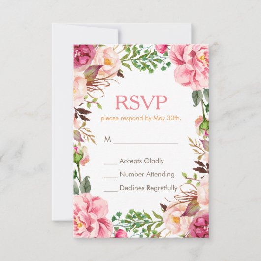 Elegante subtile Chic Pink Floral UAWG Respond Car RSVP Karte (Vorderseite)