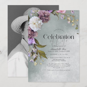 Elegante subtile Green Floral Beerdigung Gedenkstä Einladung